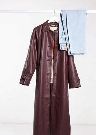 Пальто из полиуретана с поясом Fashion Union Tall-Коричневый