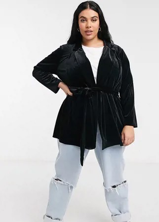 Черный бархатный пиджак с запахом ASOS DESIGN Curve-Черный цвет
