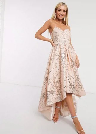 Платье с асимметричным подолом и блестками цвета розового золота Bariano-Золотой