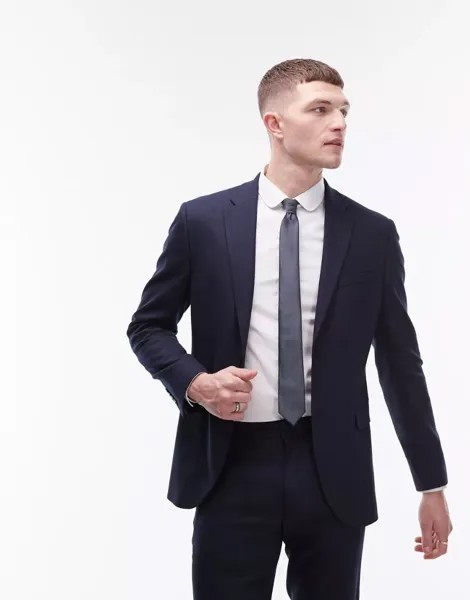 Темно-синий узкий фактурный пиджак Topman
