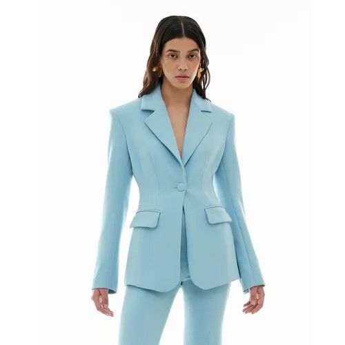 Пиджак Sorelle, средней длины, силуэт прилегающий, размер S, голубой, синий
