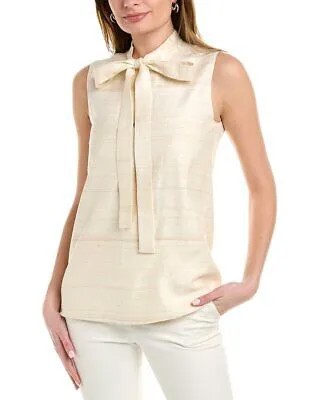 Женская шелковая блузка с завязками на воротнике Oscar De La Renta, бежевая, 0