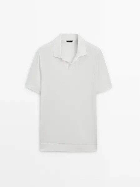 Хлопковая рубашка-поло с короткими рукавами Massimo Dutti, бежевый