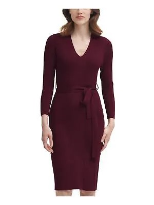 DKNY Женское бордовое вязаное приталенное платье-свитер с завязками и поясом XL