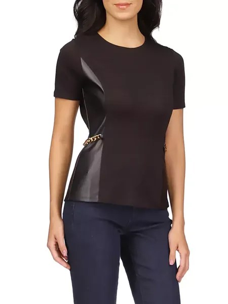 Футболка из искусственной кожи с цепочкой Michael Michael Kors, черный