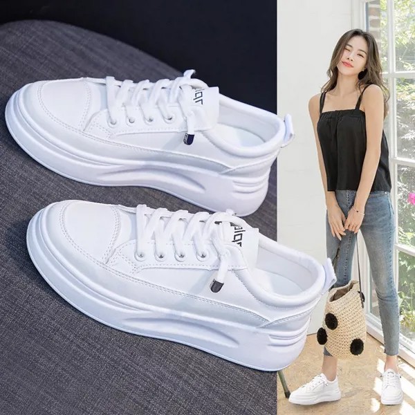 Женские белые туфли Весна Новая дышащая студенческая доска Обувь Корейская версия Увеличенная платформа Обувь Повседневная обувь