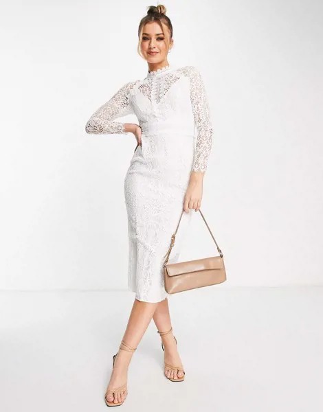 Белое платье-футляр миди с кружевной отделкой ASOS DESIGN-Белый