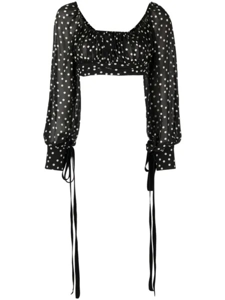 Saint Laurent укороченная блузка в горох, черный