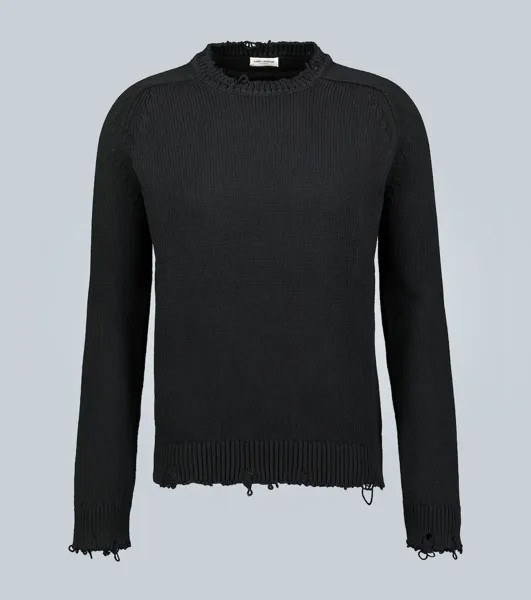 Уничтоженный вязаный свитер Saint Laurent, черный