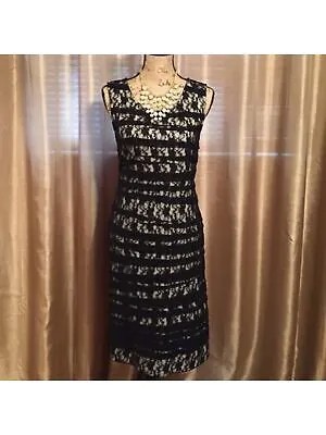 TAYLOR Женское черное кружевное вечернее платье миди с круглым вырезом и высоким вырезом для миниатюрных 4P