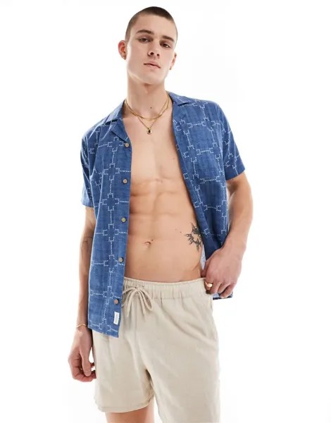 Hollister – темно-синяя рубашка с короткими рукавами и рисунком