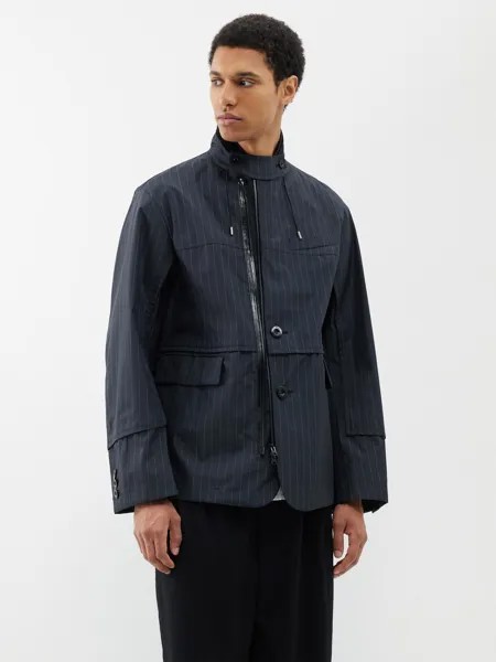 Пиджак из тафты в тонкую полоску со вставками Sacai, синий