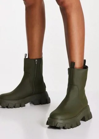 Прорезиненные ботинки цвета хаки с толстой рельефной подошвой River Island-Зеленый цвет