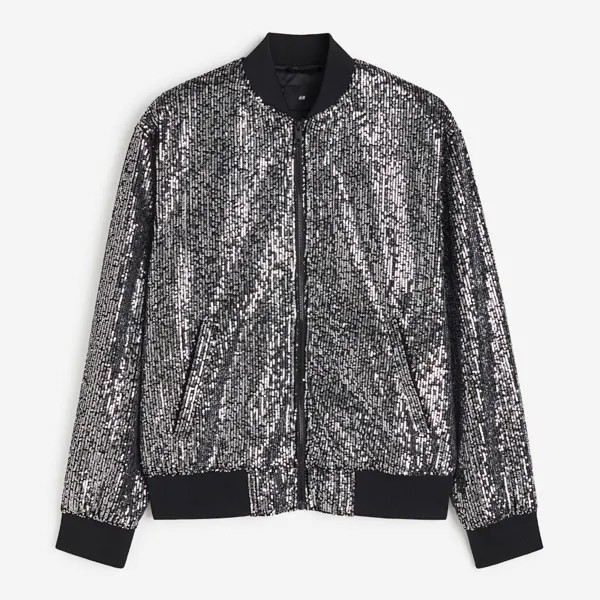 Куртка-бомбер H&M Regular Fit Sequined, черный/серебристый