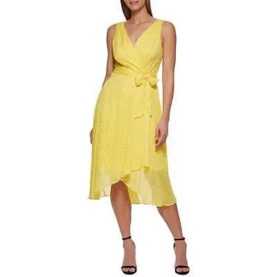 Женское желтое шифоновое платье миди без рукавов DKNY с пышной юбкой 10 BHFO 7328
