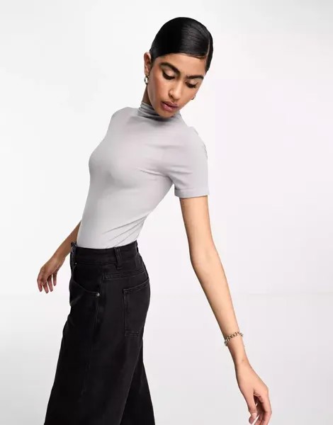 Серо-серое бесшовное боди с короткими рукавами ASOS