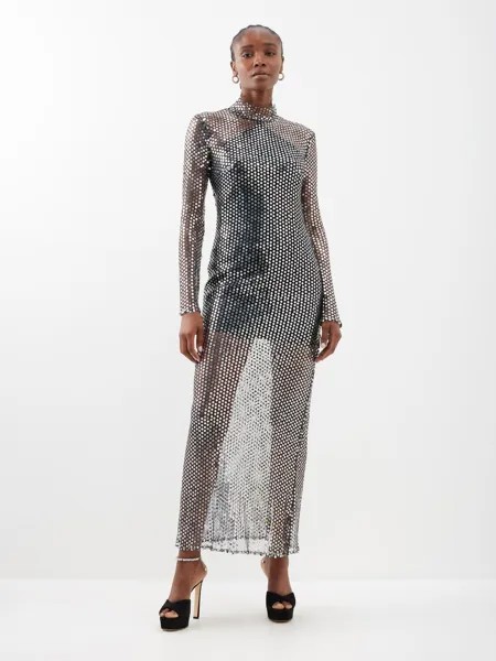 Платье tina с сетчатой накладкой и пайетками Taller Marmo, серебряный