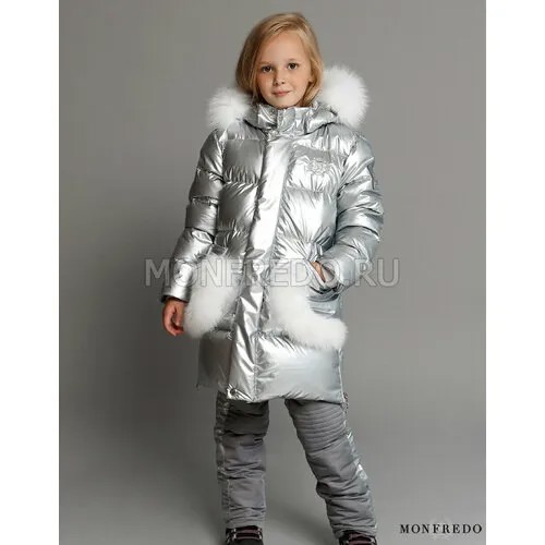 Пальто MONFREDO, размер 134, серебряный, серый