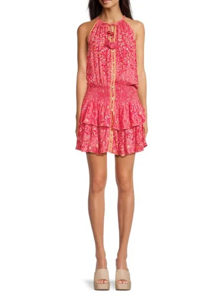 Мини-платье Kimi Swiss Dot Blouson Poupette St Barth, цвет Pink Paisley