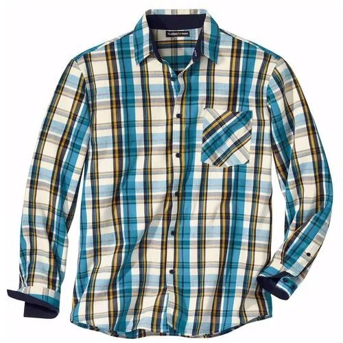 Рубашка из Поплина в Клетку Atlas For Men, цвет: кремовый в синюю и желтую клетку. Размер 3XL