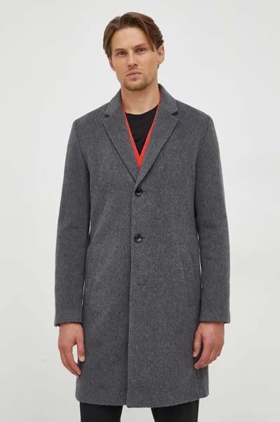 Шерстяное пальто Boss, серый