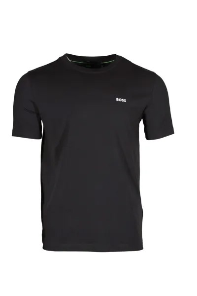 Мужская футболка стрейч с контрастным логотипом HUGO BOSS TEE темно-синего цвета 50469057 402