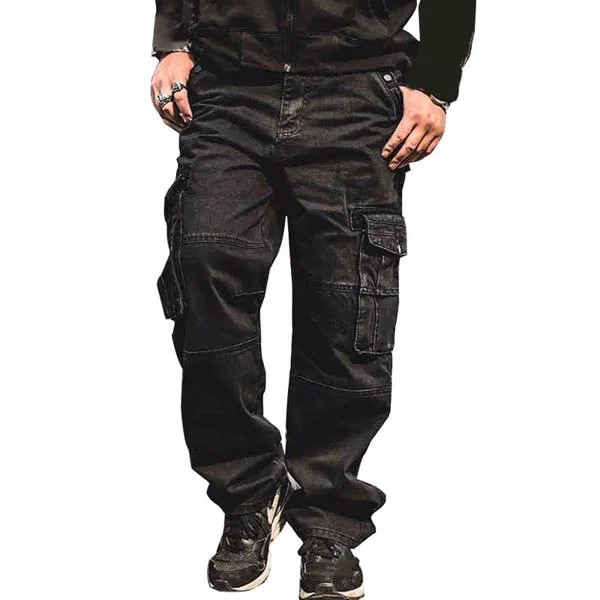 Джинсы-карго мужские повседневные, брюки из денима свободного кроя в стиле панк/хип-хоп, с несколькими карманами, мужские мешковатые джинсы, 55-46