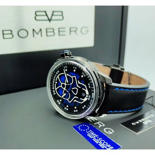 Наручные часы Bomberg Часы наручные мужские Bomberg BB-01 Automatic Blue Skull CT43APBA.23-2.11. Часы для мужчин производства Швейцарии, синий, черный