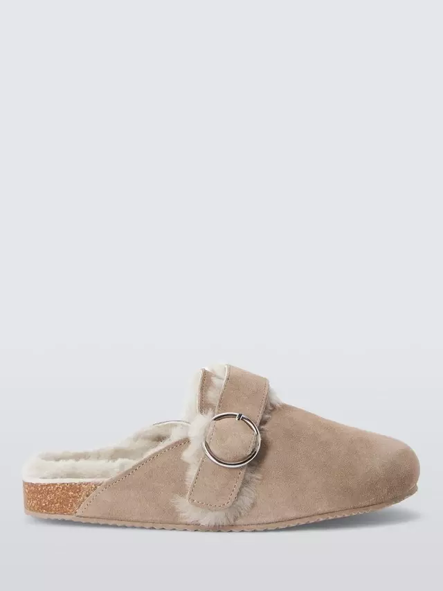 Тапочки John Lewis Suede Shearling Clog Mule, цвет stone