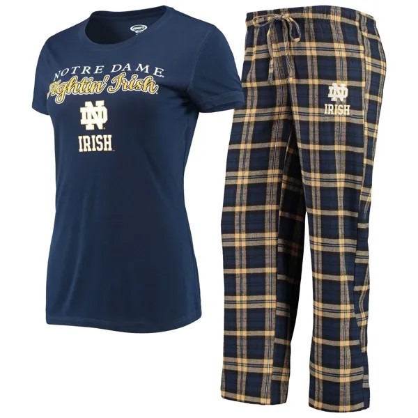 Женская футболка Concepts Sport, темно-синяя/золотая футболка Notre Dame Fighting Irish Lodge и фланелевые брюки, комплект для сна