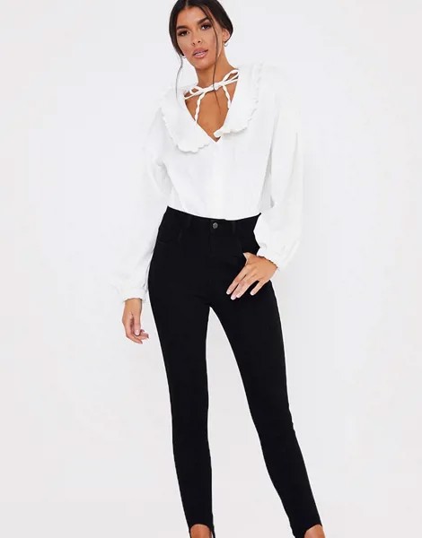 Черные зауженные джинсы со штрипками In The Style x Lorna Luxe-Черный цвет
