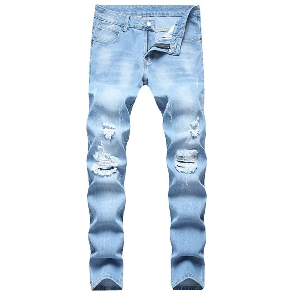 Мужские модные рваные джинсовые брюки, высококачественные облегающие синие джинсы, уличные модные сексуальные джинсы, повседневные джинсы;