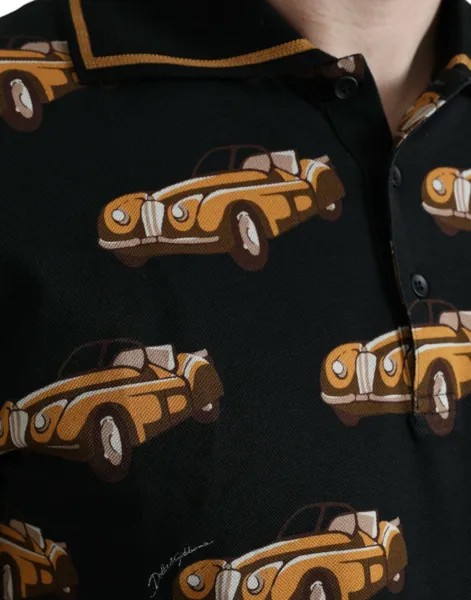 Мужская футболка-поло с короткими рукавами Dolce & Gabbana Car с принтом, черный