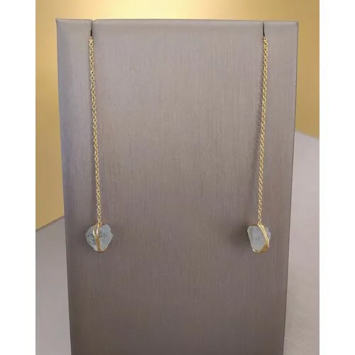 Серьги цепочки CoolStone, бижутерный сплав, золочение, аквамарин, ручная работа, голубой, золотой