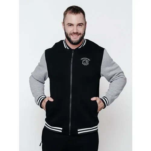 Бомбер CroSSSport, силуэт прямой, без капюшона, утепленная, карманы, воздухопроницаемая, размер 58, черный
