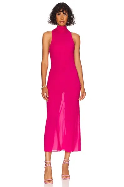 Платье L'Academie Sheer Turtleneck Slip, цвет Fuchsia Pink