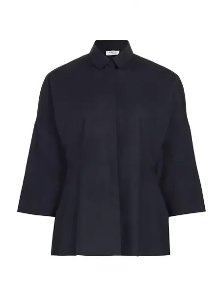 Блузка с рукавами три четверти из хлопка и поплина Akris Punto, темно-синий