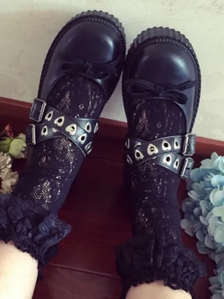 Японский стиль Харадзюку сердца ремни на толстой подошве, полуботинки в стиле панк туфли Mary Jane; Ботинки-платформы на плоской подошве