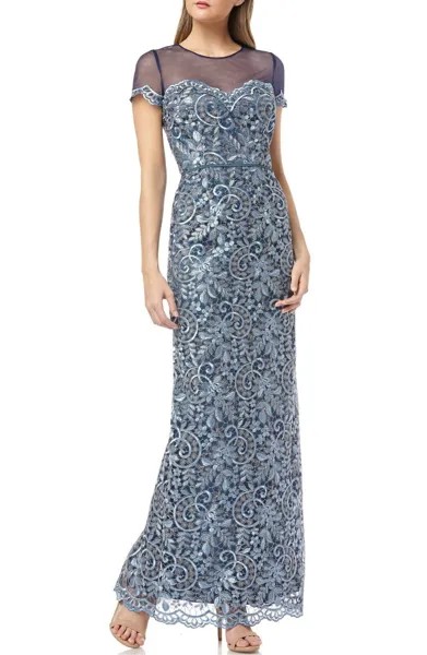 НОВЫЕ КОЛЛЕКЦИИ JS Платье с прозрачной кокеткой синего и серебристого цвета с металлизированной цветочной вышивкой 8 м