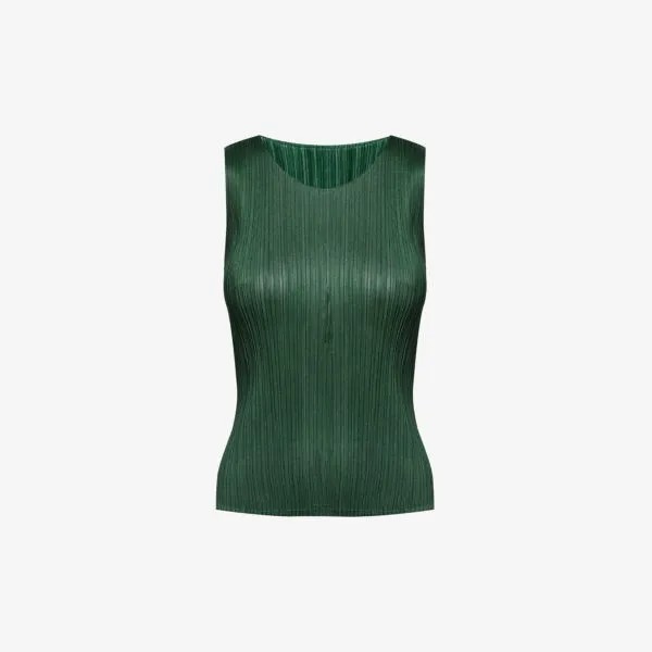 Трикотажный топ без рукавов со складками Basics Pleats Please Issey Miyake, зеленый