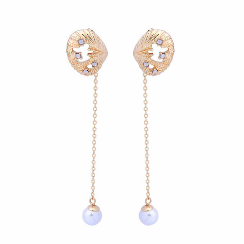 Серьги цепочки Fashion jewelry, жемчуг имитация, золотой