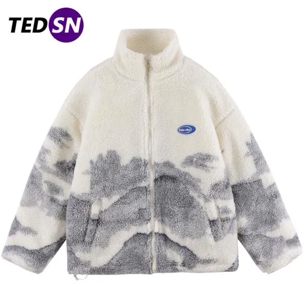 Зимний пуховик TEDSN с рисунком чернил, пальто на молнии, художественная уличная одежда оверсайз 2021, мужские и женские шерстяные парки, верхня...