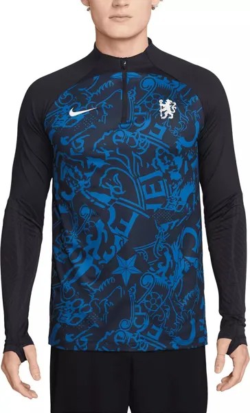 Синий тренировочный пуловер с молнией в четверть Nike Adult Chelsea FC 2023