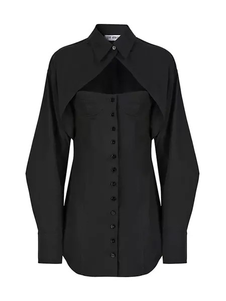 Мини-платье-бюстье из поплина с длинными рукавами The Attico, черный