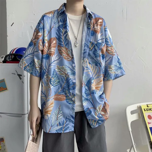 Гавайская мужская повседневная цветочная рубашка гонконгский стиль ретро пляжная рубашка цветочная пара цветочная рубашка с коротким рукавом мужчины