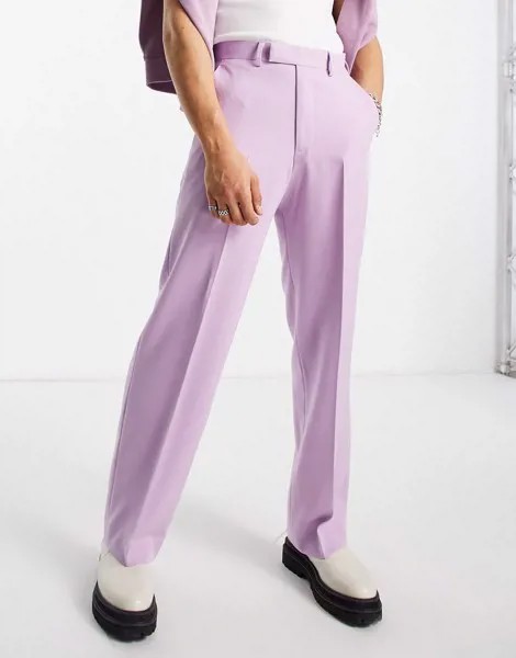 Ярко-сиреневые строгие брюки с широкими штанинами ASOS DESIGN-Фиолетовый цвет