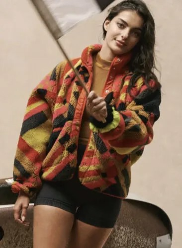 Флисовая куртка с принтом Free People Hit The Slopes Золотой Тан Розовый Черный Серый S NWT