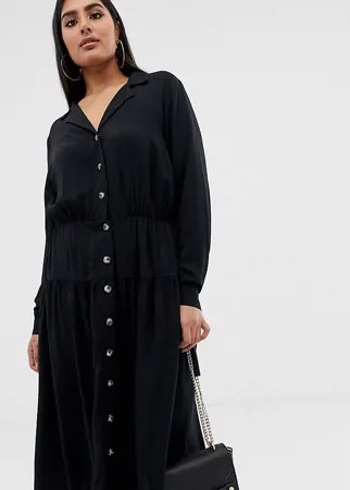 Платье-рубашка миди на пуговицах с длинными рукавами ASOS DESIGN Curve-Черный