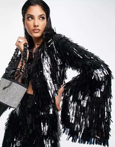 Черный укороченный пиджак с пайетками ASOS