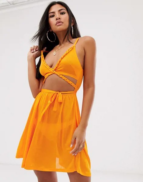 Оранжевый пляжный сарафан с перекрутом спереди ASOS DESIGN